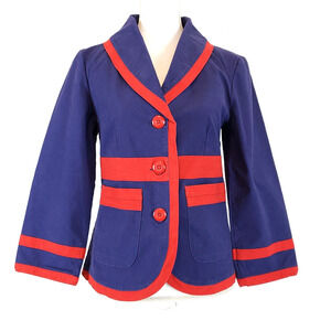 NEW!! Tulle Women's SIZE M Red Blue Button Down Jacket Coat 3/4 Sleeve Career